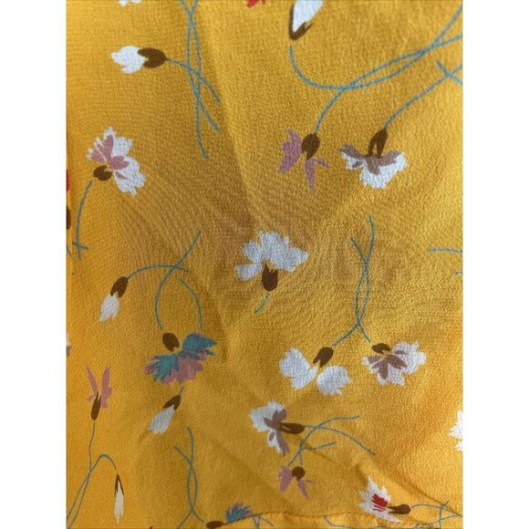 Madewell 100% Silk Floral Wrap Tank Top Ruffle Yellow V Neck Size 6 - Picture 5 of 5